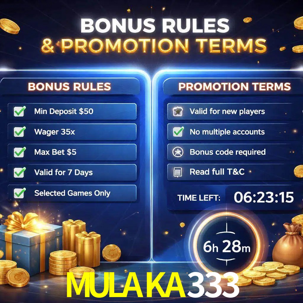 Reglas de promoción MULAKA333 y condiciones de bonos explicadas visualmente
